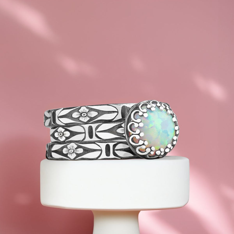 Floral Opal Stacking Rings