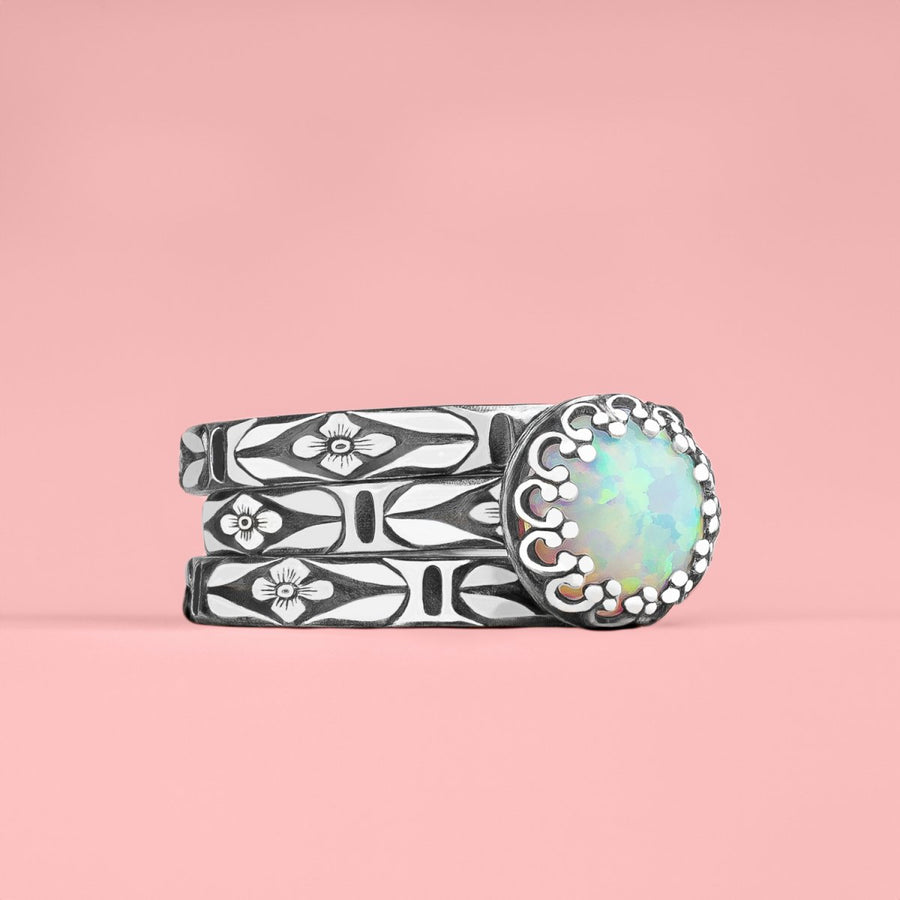 Floral Opal Stacking Rings